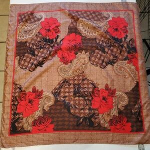 Christian Dior Dilk Red and Brown Paisley Signature Square Scarf